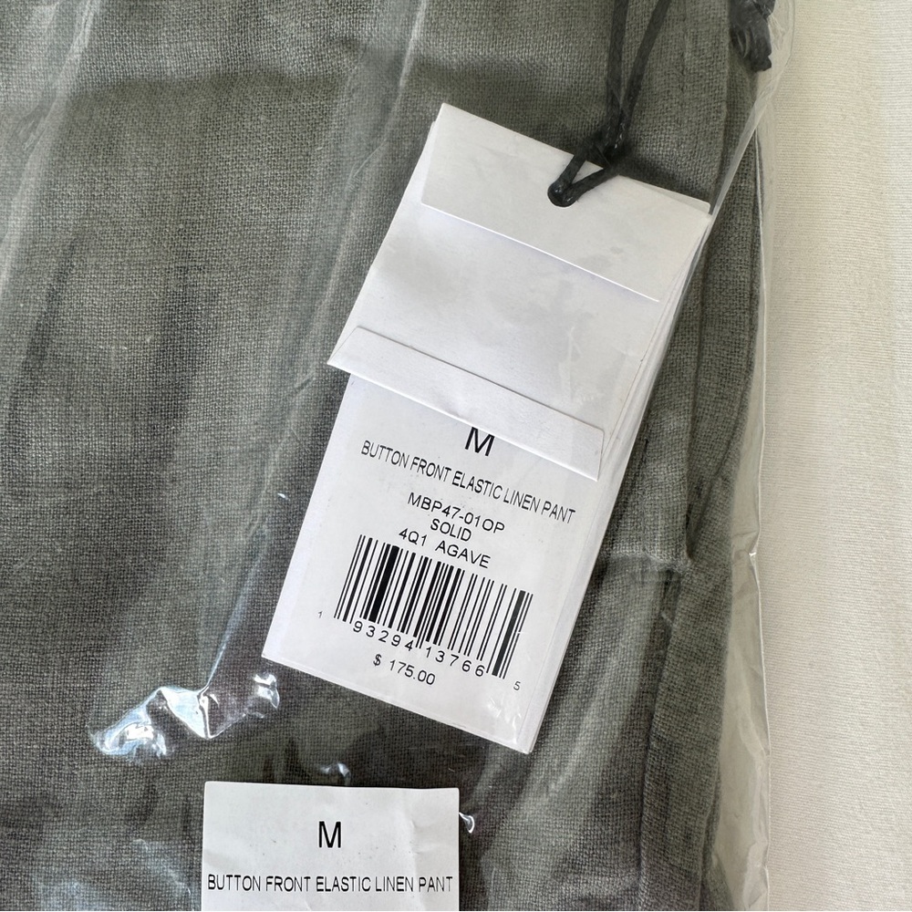 NWT Button Front Elastic Linen Pant - Picture 3 of 3